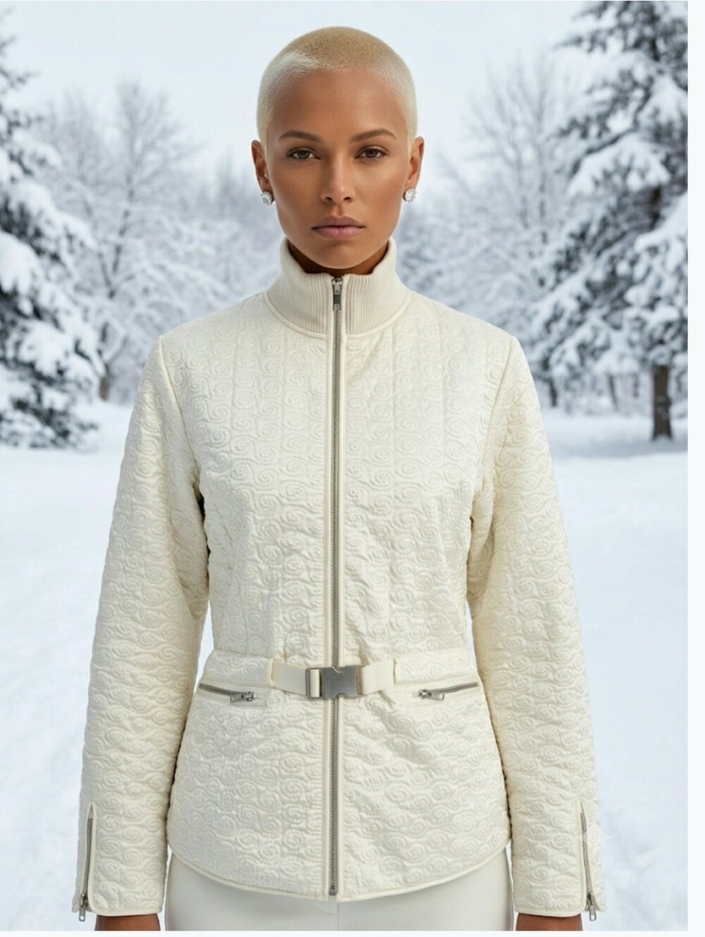 Vintage Jacket Quilted Retro Ivory Satin Moto Baddie Ski Resort Holidays Small